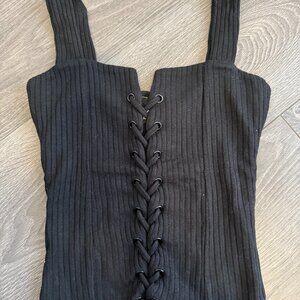 Black Ribbed Corset Style Tank